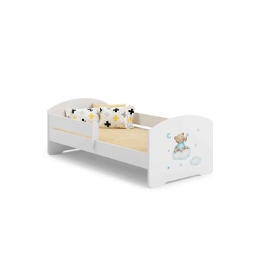 Детская кроватка Luk с матрасом и защитным бортиком 144 см x 77 см x 56 см, плюшевый мишка.