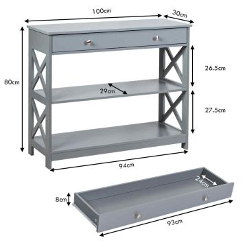 Konsoles galds 100x30x80cm, pelēkas krāsas