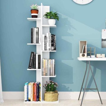 7-tier freestanding bookshelf, white