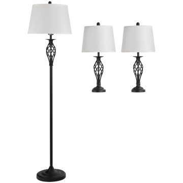 2 galda lampu un stāvlampas komplekts Homcom, melns/balts