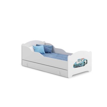 Детская кровать Michas с ящиком и матрасом 164 см x 85 см x 63 см, полицейская машина