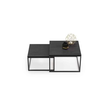 Betona dizaina kafijas galdiņš Twin 70x70x42cm / 60x60x36 cm, melns