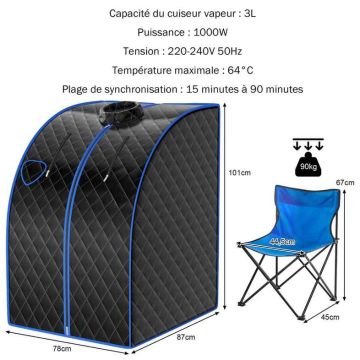 Mini tvaika pirts 78x87x101cm, melnas krāsas