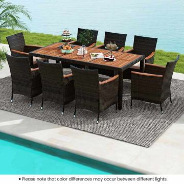 9-piece patio dining set with table and 8 chairs, acacia wood, rattan