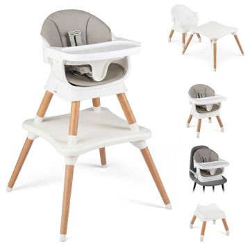 9-in-1 convertible high chair with removable tray, beech wood legs, 15 kg capacity, gray