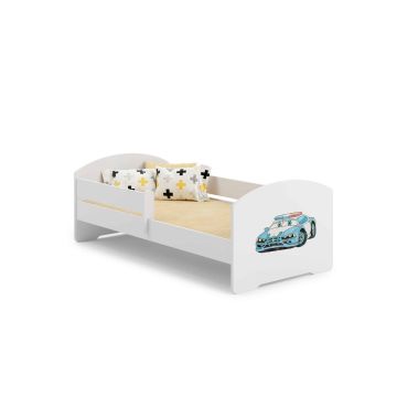 Детская кровать Luk с матрасом и защитным бортиком 144 см x 77 см x 56 см, полицейская машина