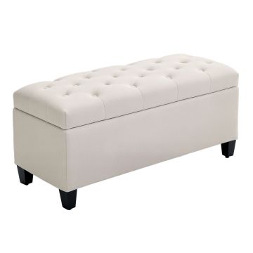 Mīksts sols ar mantu kasti Homcom 100x40x44 cm, krēmīgi/melnas krāsas