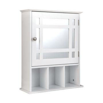 Sienas vannas skapītis ar spoguli 50x16x61cm, baltā krāsā