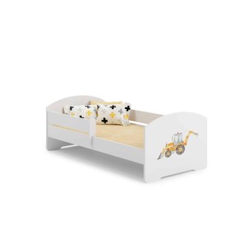 Детская кровать Luk с матрасом и защитным бортиком 144 см x 77 см x 56 см, модель «экскаватор».
