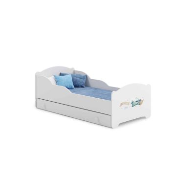 Детская кровать Michas с выдвижным ящиком и матрасом, 164 см x 85 см x 63 см, модель Train.
