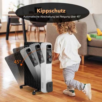 Eļļas elektriskais radiators, 3 jaudas režīmi, Melna, 49 × 62 × 24 cm