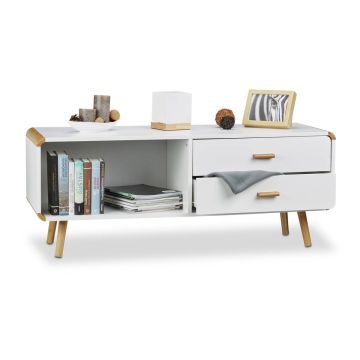 Apaļā kumode Relaxdays, 2 atvilktnes un atvērts nodalījums, 120 × 48 × 40 cm
