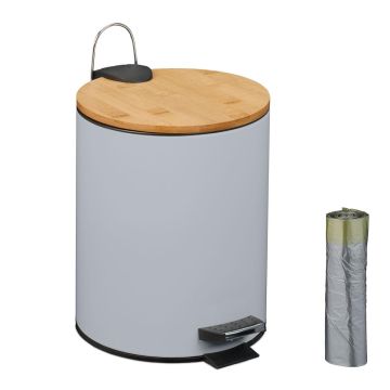 Apaļa atkritumu tvertne Relaxdays, ar kājas pedāli, 5 l, Ø 20,5 × 26 cm