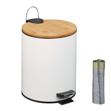 Apaļa atkritumu tvertne Relaxdays, ar kājas pedāli, 5 l, Ø 20,5 × 26 cm