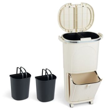 Waste sorting bin, 2 buckets and sloping compartment, 43 × 74.5 × 29 cm