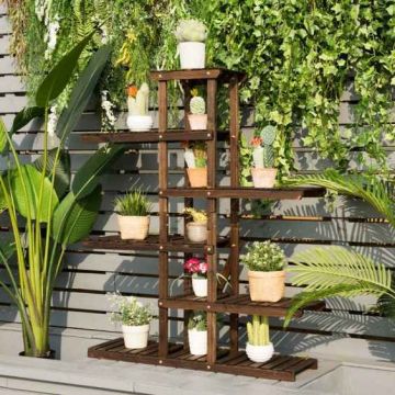 Plant stand, 6-tier, Brown, 102 × 121 × 27 cm