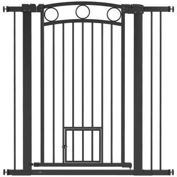 Mājdzīvnieku vārti ar kaķu durtiņām, regulējami, 76–104 cm, Melni, 76–104 × 106 cm