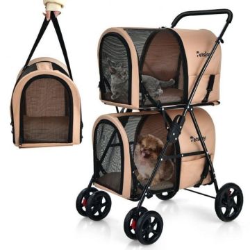 Pet Stroller, 4 in 1, 2 Carriers, Sand, 50.8 × 68.58 × 105.41 cm