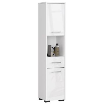 Высокий шкафчик для ванной FIN 2D 1SZ 1W, 2 дверцы, 1 ящик, 5 полок, белый, 30 × 140 × 30 см