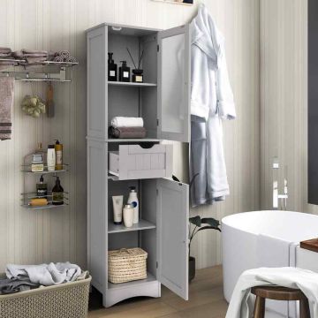 Tall storage cabinet with 2 doors and 1 drawer, 90 cm, gray