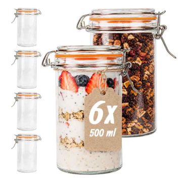Augstas burkas ar hermētiskiem vāciņiem Relaxdays, 6 gab., 500 ml, 12 × 15 × 8 cm