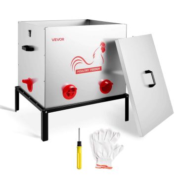 Automātiskā vistu barotava VEVOR SS-00223, 6 barošanas atveres, 38,56 kg ietilpība, 63,5 × 67 × 53,5 cm