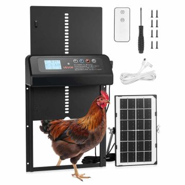 Automātiskās vistu kūts durvis VEVOR M6, vertikāli bīdāmas, Melnas, 350 × 250 × 73 mm