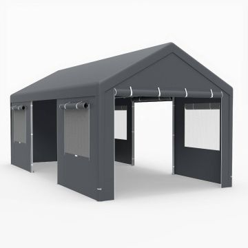 Carport with removable side panels and door, 305 x 586 cm, gray