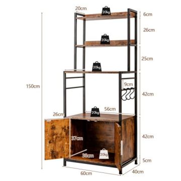 Virtuves skapis 60x40x150cm, brūnas/melnas krāsas