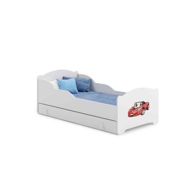 Детская кровать Michas с выдвижным ящиком и матрасом, 164 см x 85 см x 63 см, в стиле спортивного автомобиля.