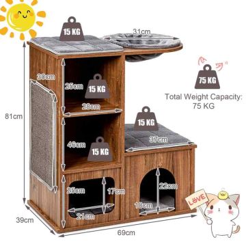 Когтеточка домик 69x39x80,5см, коричневый/серый цвет