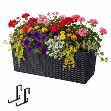 Balkona puķu kaste Relaxdays 10053086_8649, ar margu turētājiem, Melna, 50 × 19 × 19 cm