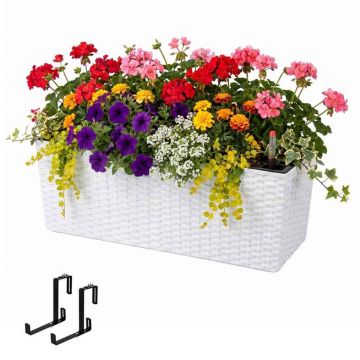 Balkona puķu kaste Relaxdays 10053086_8651, 30 l, ar margu turētājiem, Balta/Melna, 50 × 19 × 19 cm