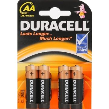 Duracell Alkaline Basic MN1500 AA/LR6 baterijas, 4 gab