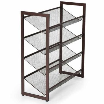 Shoe rack, 4 tiers, up to 16 pairs, Brown, 74 × 82.5 × 30.5 cm