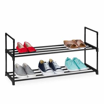 Полка для обуви Relaxdays, двухъярусная, Чёрная, 90,5 × 45 × 30,5 см