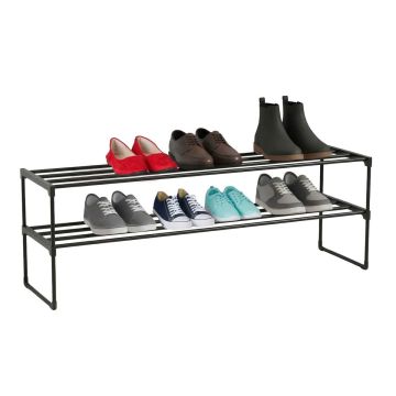 Apavu plaukts Relaxdays, 2 plaukti, Melns, 117 × 38 × 30 cm