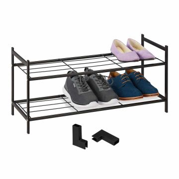 Apavu plaukts Relaxdays, 2 plaukti, Melna, 70 × 33,5 × 26 cm