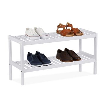 Apavu plaukts Relaxdays, 2 līmeņi, Balts, 70 × 33 × 26 cm