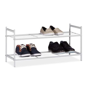 Apavu plaukts Relaxdays, 2 līmeņi, aptuveni 6 pāriem, Balts, 69,5 × 33,5 × 26 cm