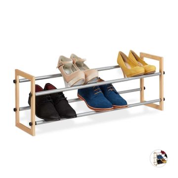 Apavu plaukts Relaxdays, 2 līmeņu, izvelkams, Brūns/melns/sudraba, 63,5–118 × 30 × 20 cm