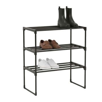 Apavu plaukts Relaxdays, 3 līmeņi, Melns, 42,5 × 55 × 30 cm