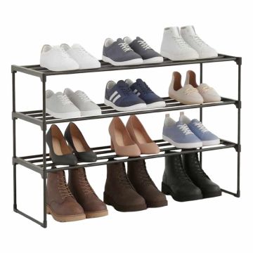 Apavu plaukts Relaxdays, 3 plaukti, Melna, 117 × 55 × 30 cm