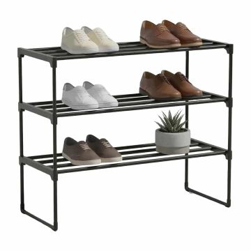 Apavu plaukts Relaxdays, 3 plaukti, Melna, 68 × 55 × 30 cm