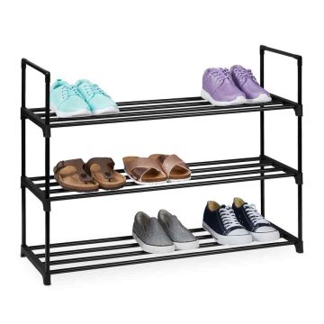 Apavu plaukts Relaxdays, 3 plaukti, Melna, 92 × 55 × 30 cm