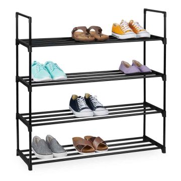 Apavu plaukts Relaxdays, 4 plaukti, Melns, 92 × 72 × 30 cm