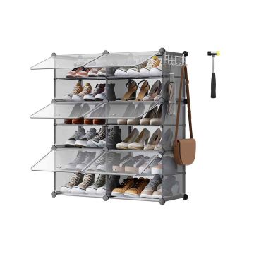 SONGMICS Shoe Rack, 6 Compartments, Grey, 83 × 94 × 32 cm