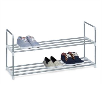 Полка для обуви „Relaxdays“, 2 уровня, до 4 пар, Серебристый/белый, 90 × 45 × 31 см