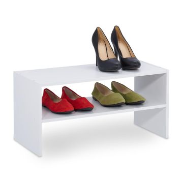 Apavu plaukti Relaxdays 10047344.0, 2 plaukti, līdz 4 pāriem, Balta, 60 × 29,5 × 29,5 cm