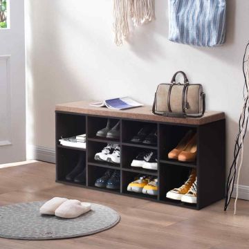 Shoe cabinet-bench, 10 shelves, Brown, 104 × 48 × 30.5 cm